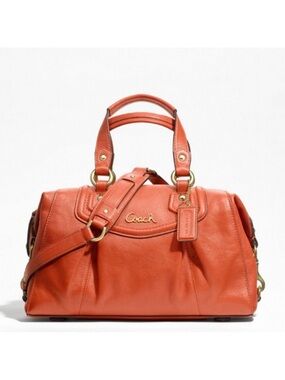 Coach Ashley Leather Handbag F19247 Red Orange Gold Convertible Straps